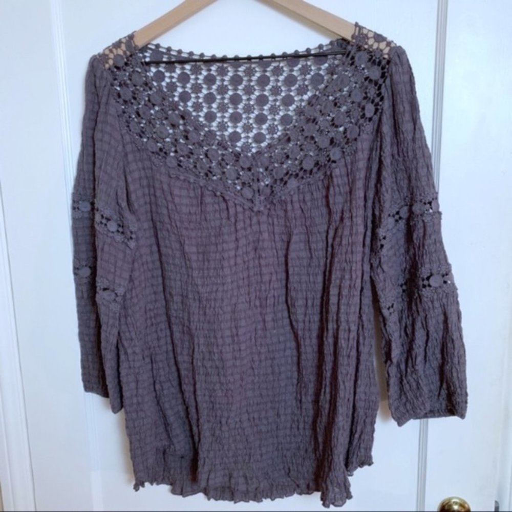 NWT Davis Kahn Gray Peasant Blouse Size